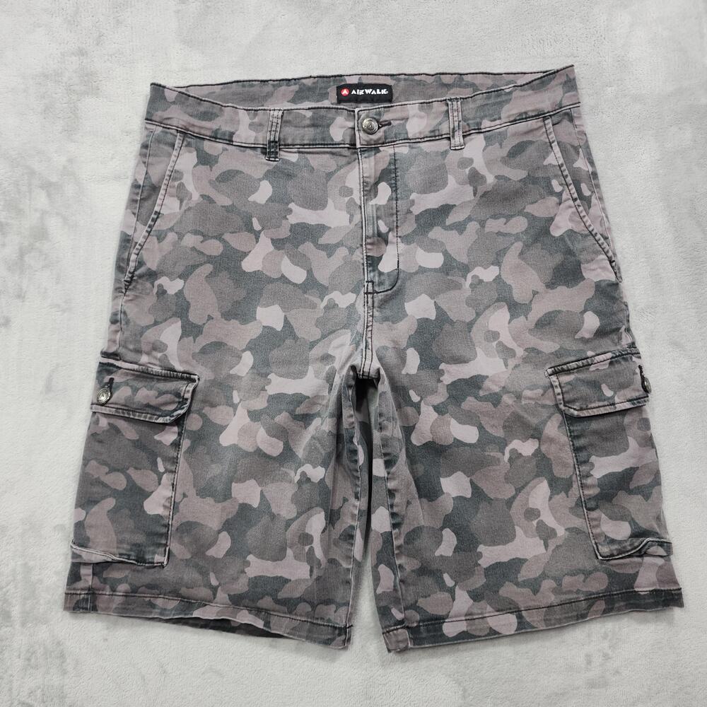 Vintage Airwalk Shorts Mens 36 Gray Camo Cargo Utility Stretch Canvas Outdoor